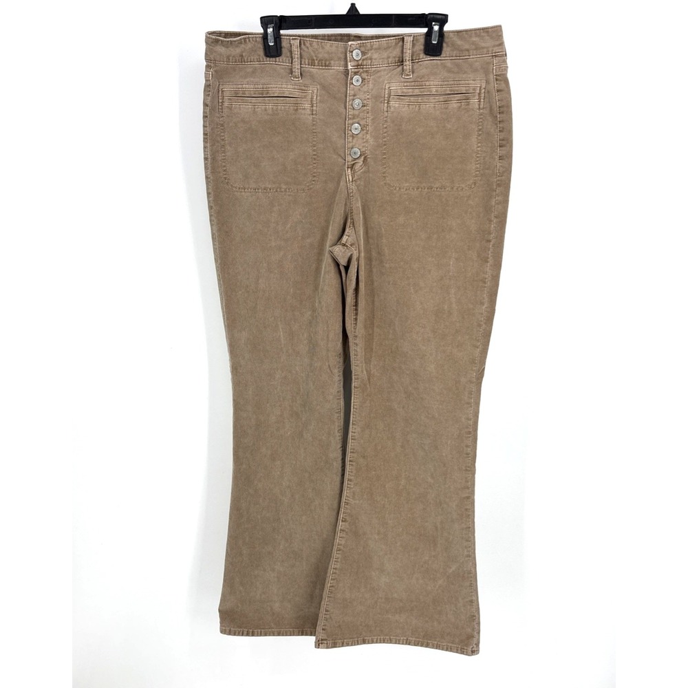 American Eagle Super Hi Rise Flare Corduroy Pants Womens 18 Tan Button Fly